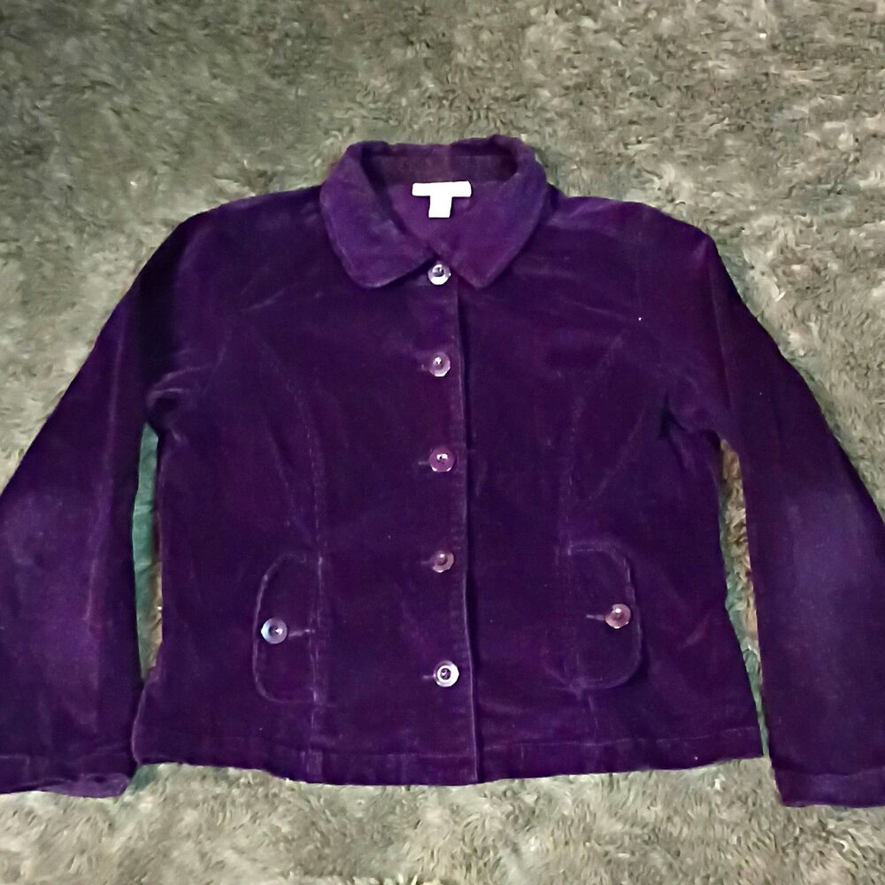 dressbarn Women's Purple Button Front Collared Pocket Short Jacket L